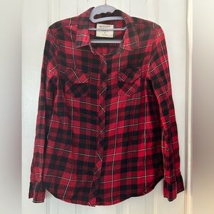 Arizona Jean Co Essential Buffalo Check Plaid Flannel Snap Button Shirt Red-M